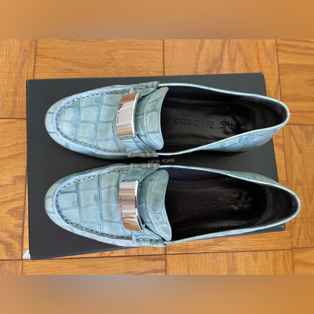 rag and bone loafers in light blue leather with silver buckle and black … - Picture 13 of 16
